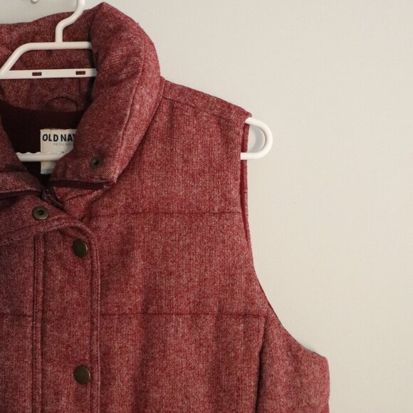 Old Navy Women's Large Pink Sleeveless Tweed Fleece‎ Lined Puffer Jacket Vest - Picture 5 of 11